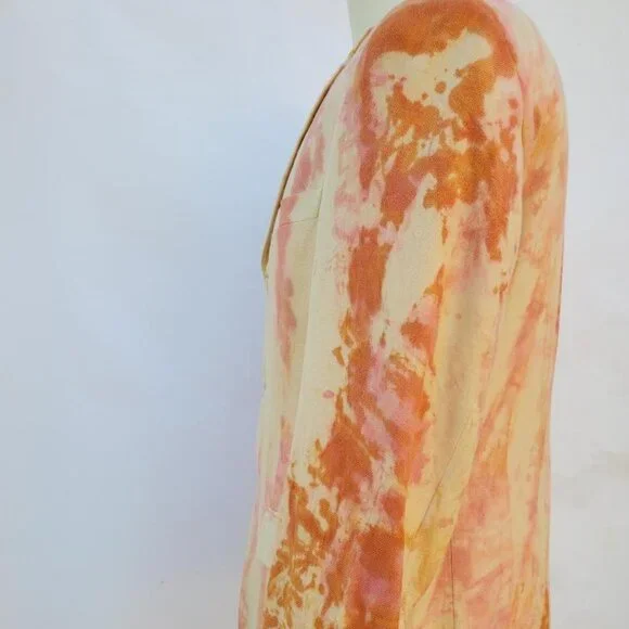 Silk blazer suit jacket painted tiedye orange yellow cream pink large 40 41